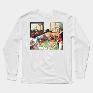 Poker Game Interrupted In The Tavern Western Cowboy Retro Comic Long Sleeve T-Shirt